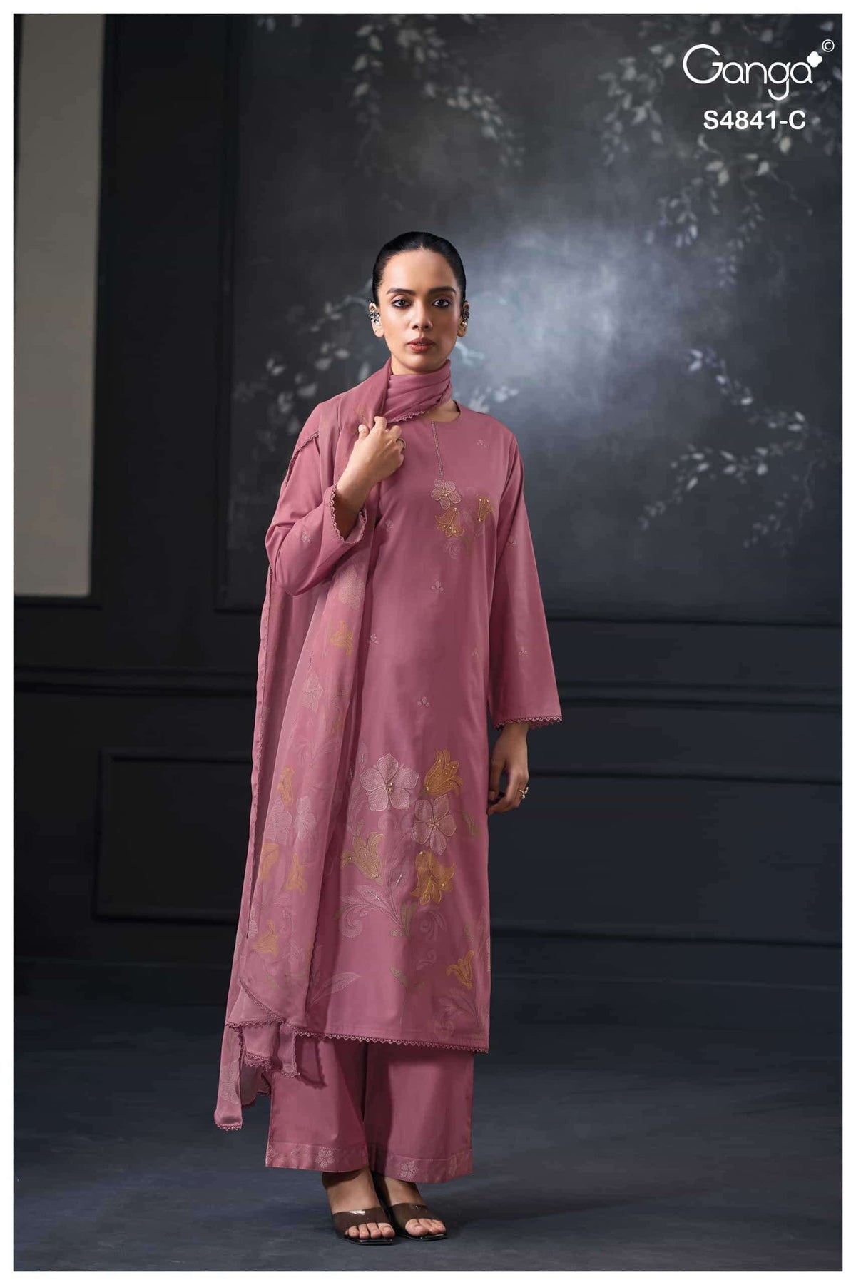 Ganga Fashion Taniri 4841 Premium Cotton Hand Embroidered Dress Material