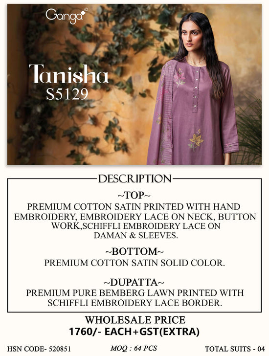Ganga Fashion Tanisha 5129 Premium Cotton Satin Dress Material