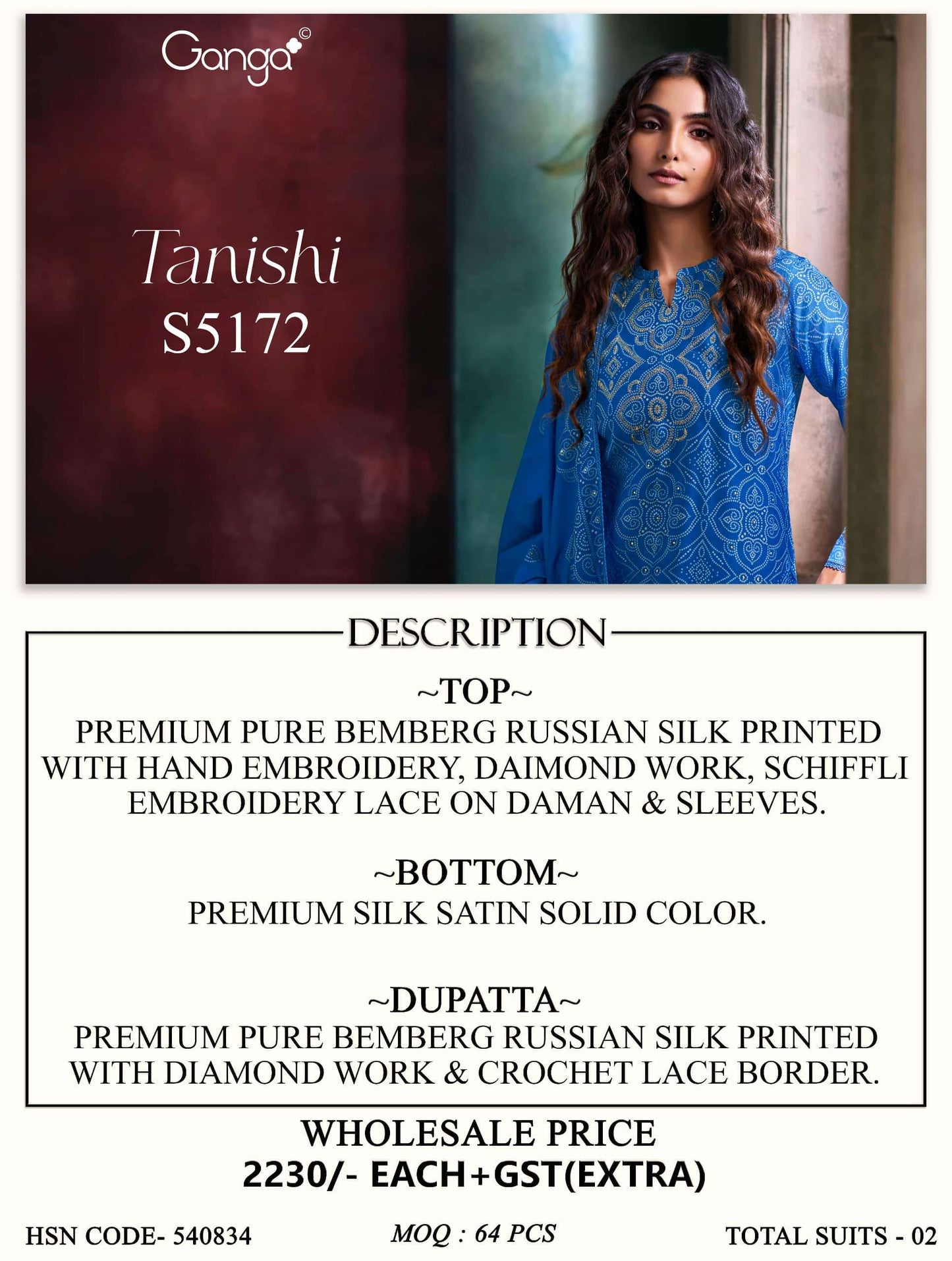 Ganga Fashion Tanishi 5172 Bemberg Russian Silk Dress Material