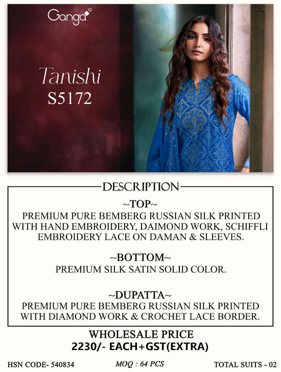 Ganga Fashion Tanishi 5172 Bemberg Russian Silk Dress Material