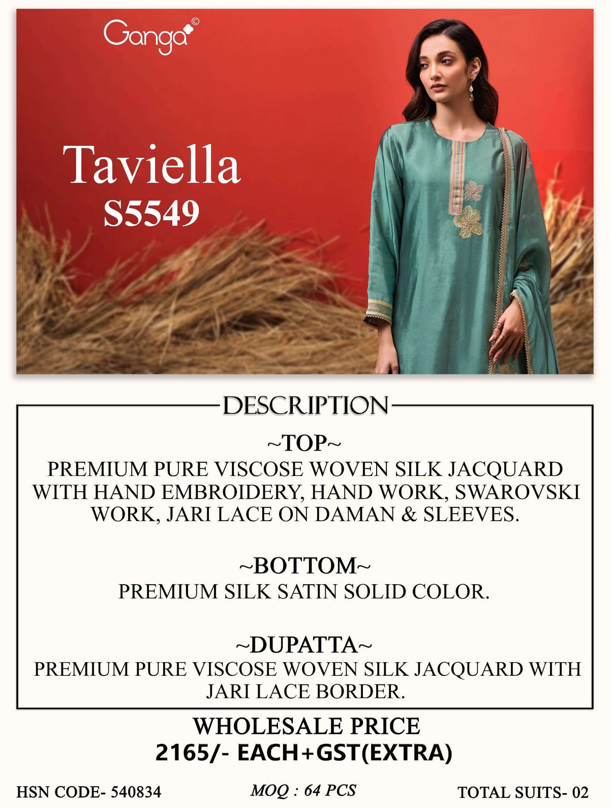 Ganga Fashion Taviella 5549 Viscose Silk Jacquard Dress Material