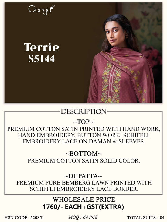 Ganga Fashion Terrie 5144 Cotton Satin Dress Material - Amrah Wholesale