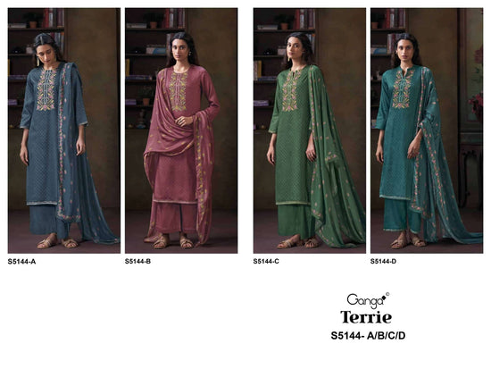 Ganga Fashion Terrie 5144 Cotton Satin Dress Material - Amrah Wholesale