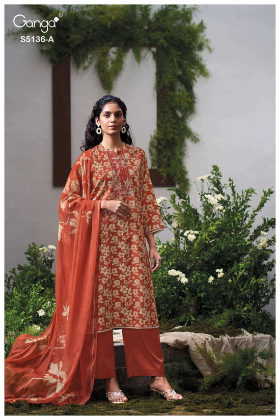 Ganga Fashion Tilotama 5136 Cotton Satin Printed Dress Material - Amrah Wholesale