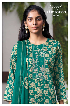 Ganga Fashion Tilotama 5136 Cotton Satin Printed Dress Material - Amrah Wholesale