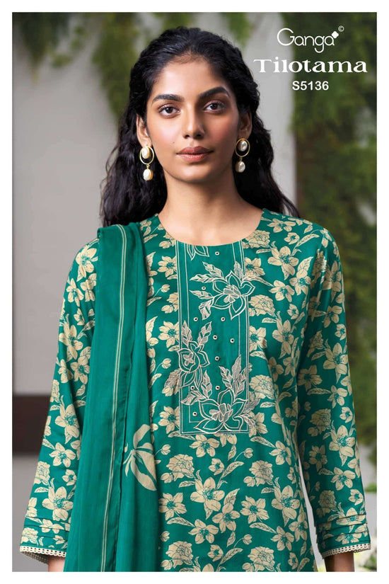 Ganga Fashion Tilotama 5136 Cotton Satin Printed Dress Material - Amrah Wholesale