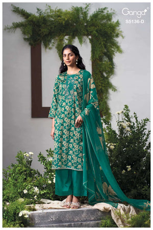 Ganga Fashion Tilotama 5136 Cotton Satin Printed Dress Material - Amrah Wholesale
