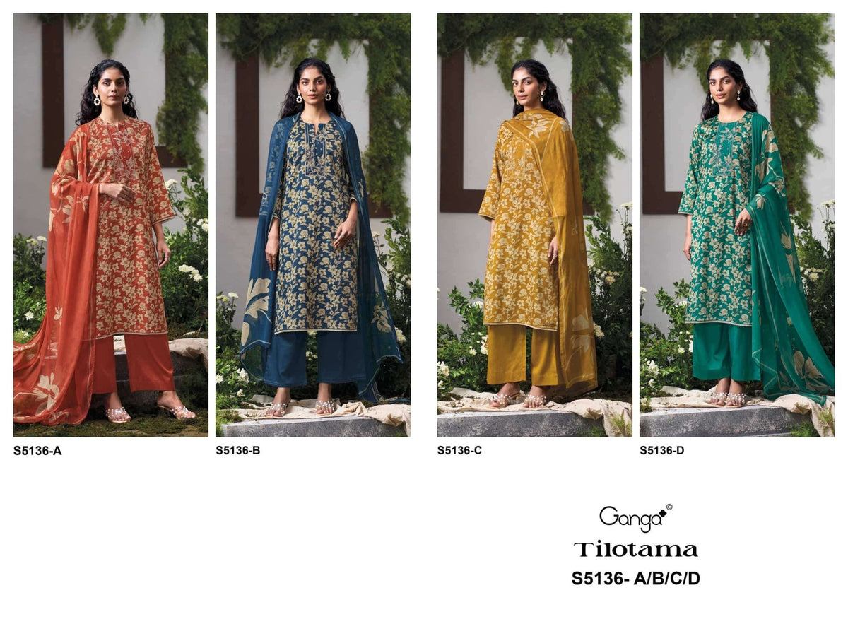 Ganga Fashion Tilotama 5136 Cotton Satin Printed Dress Material - Amrah Wholesale