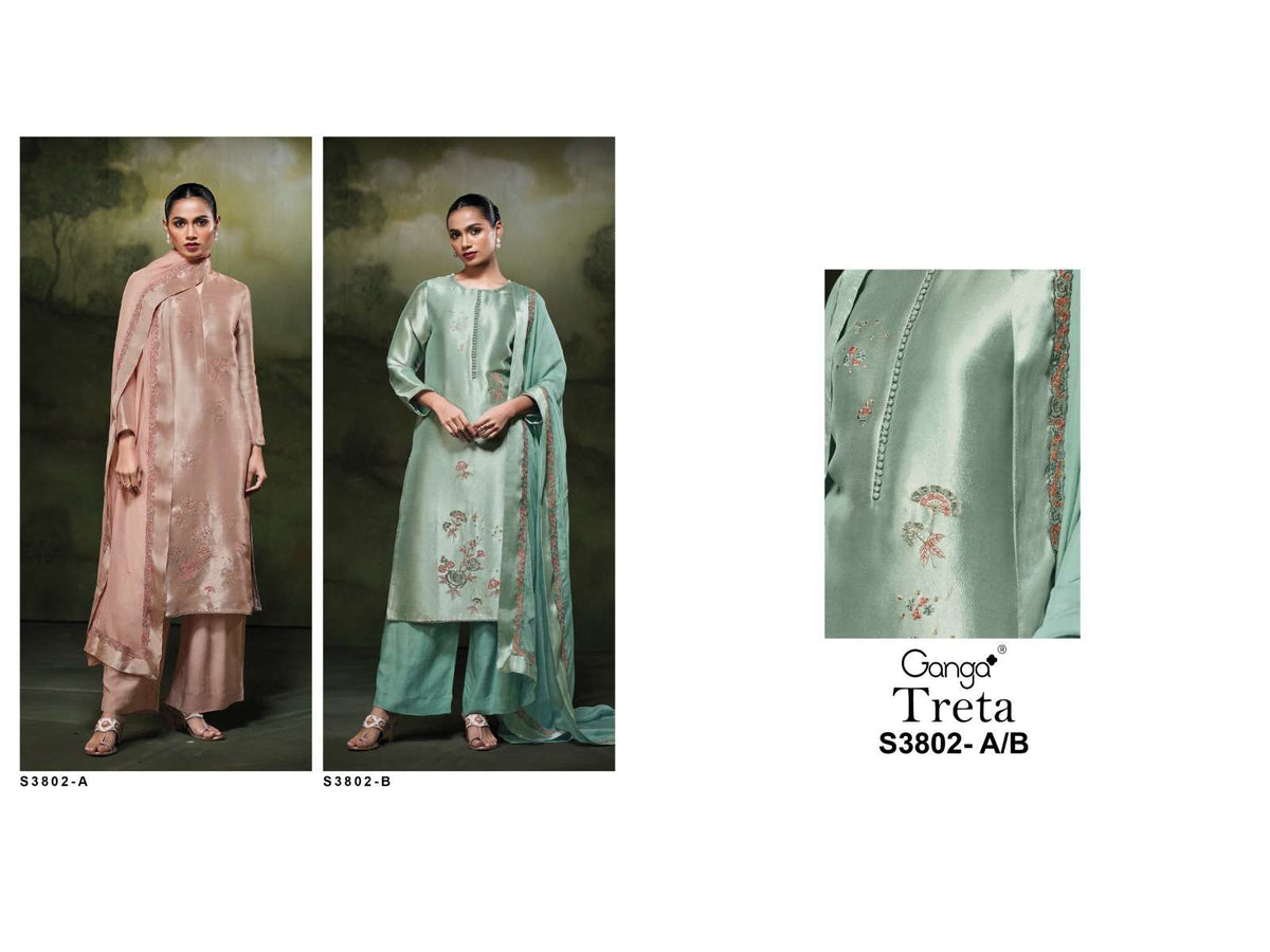 Ganga Fashion Treta 3802 Bemberg Silk Dress Material - Amrah Wholesale