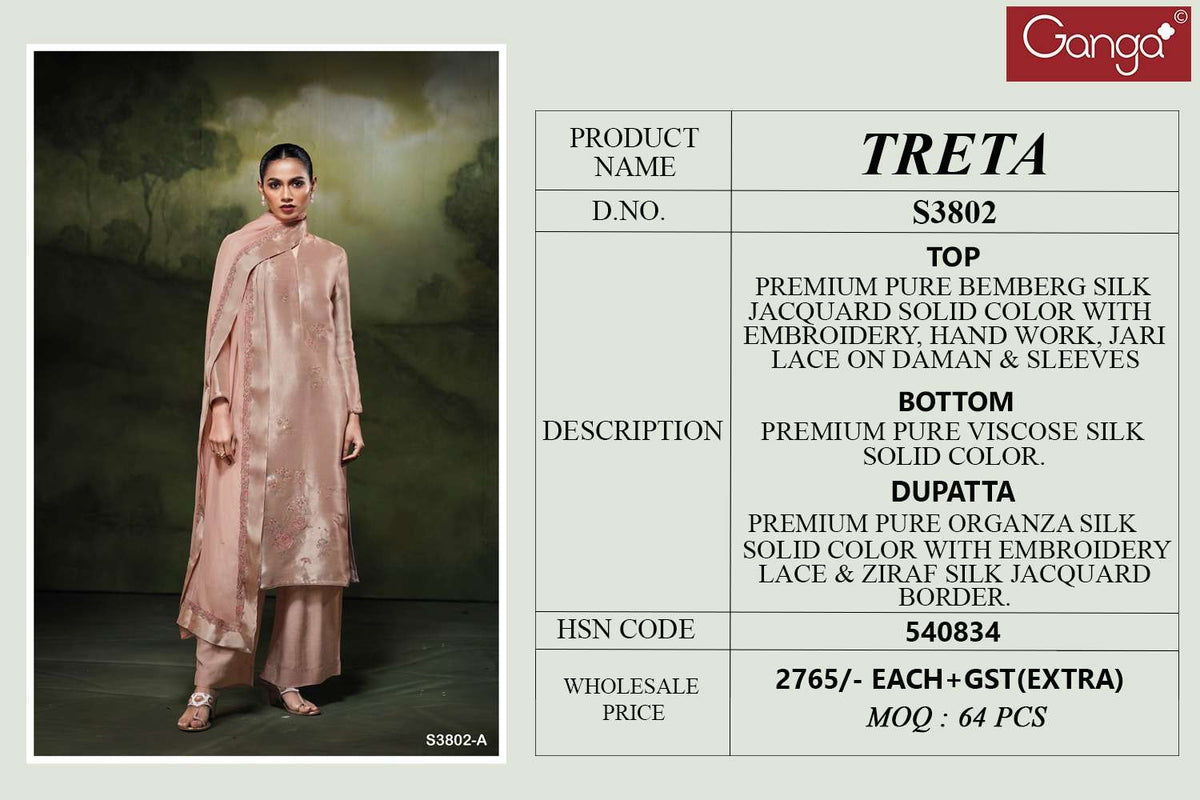 Ganga Fashion Treta 3802 Bemberg Silk Dress Material - Amrah Wholesale