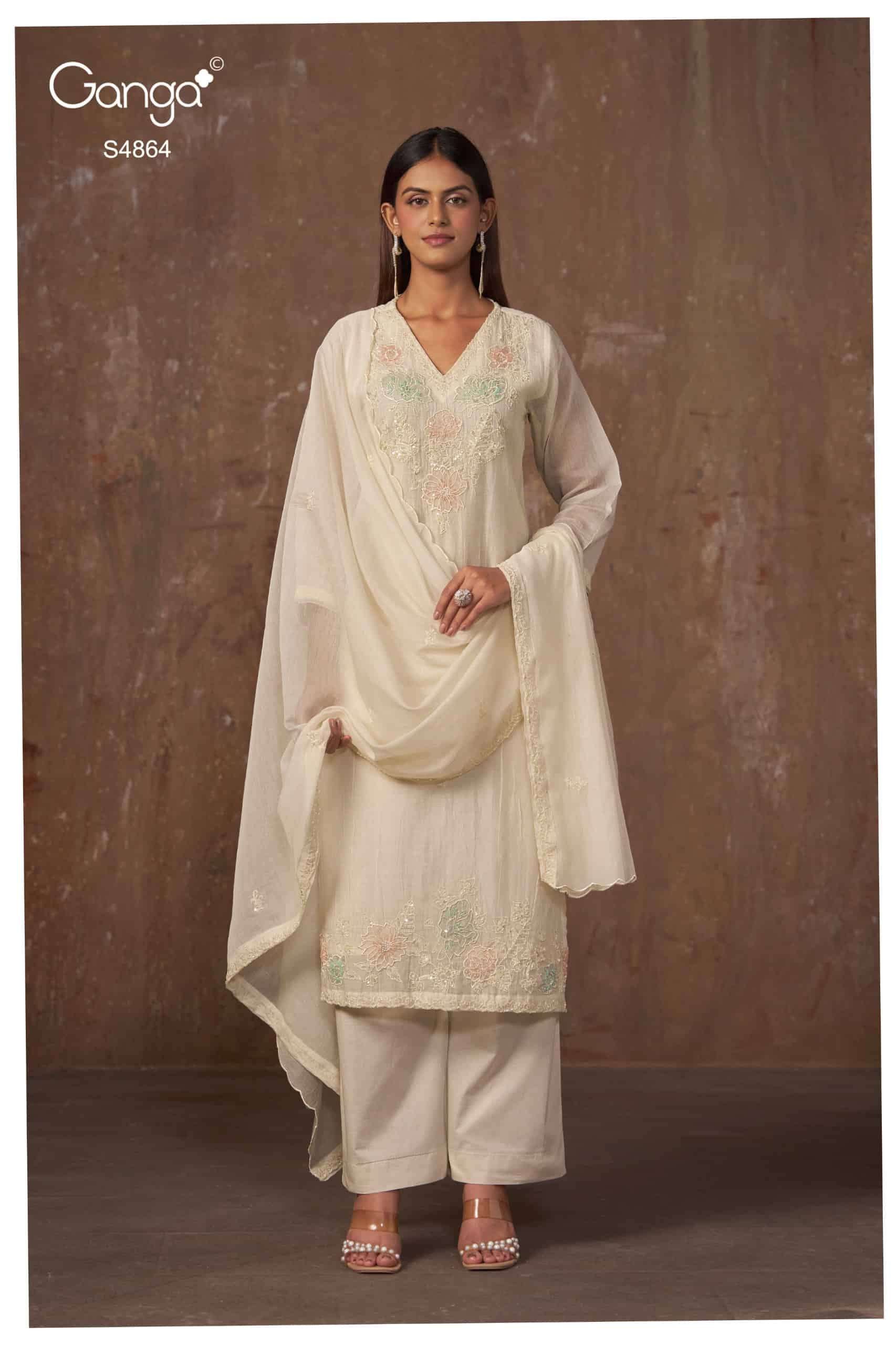 Ganga Fashion Udita 4864 Pure Banarasi Mul Dress Material