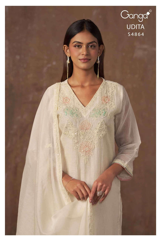 Ganga Fashion Udita 4864 Pure Banarasi Mul Dress Material