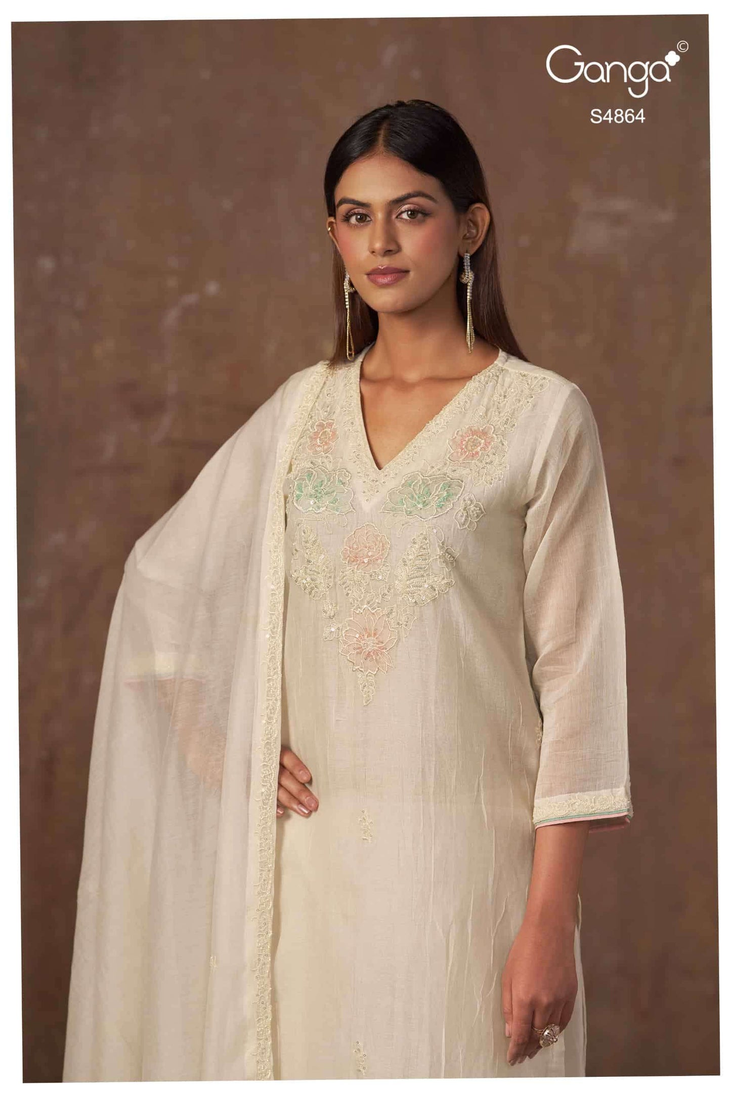 Ganga Fashion Udita 4864 Pure Banarasi Mul Dress Material