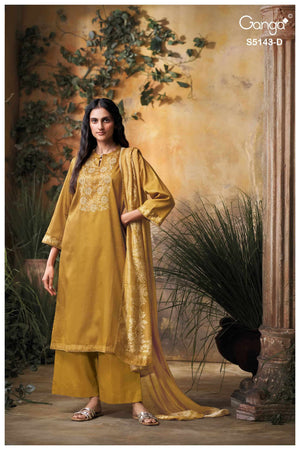 Ganga Fashion Urvita 5143 Premium Cotton Satin Embroidered Dress Material