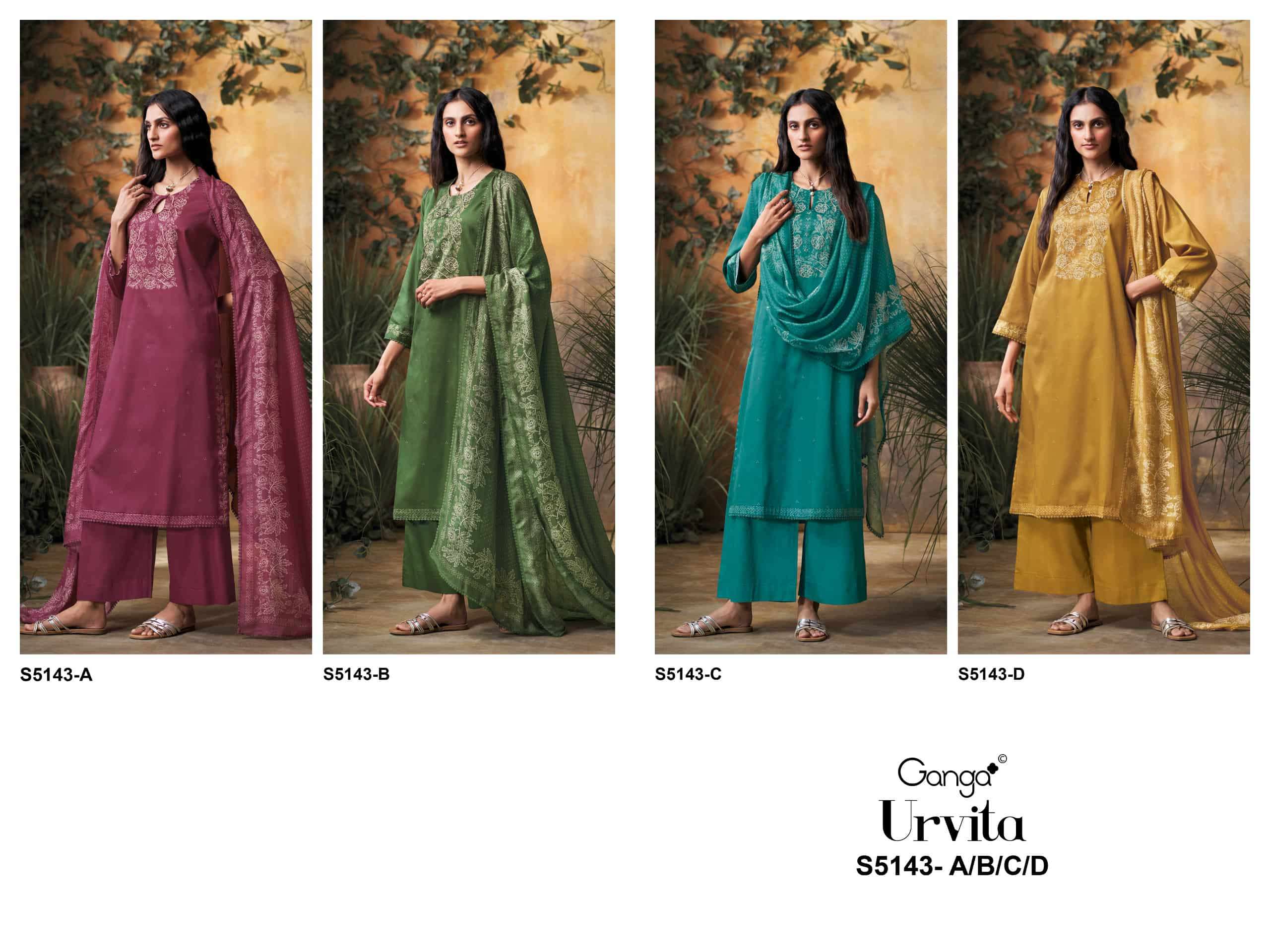 Ganga Fashion Urvita 5143 Premium Cotton Satin Embroidered Dress Material