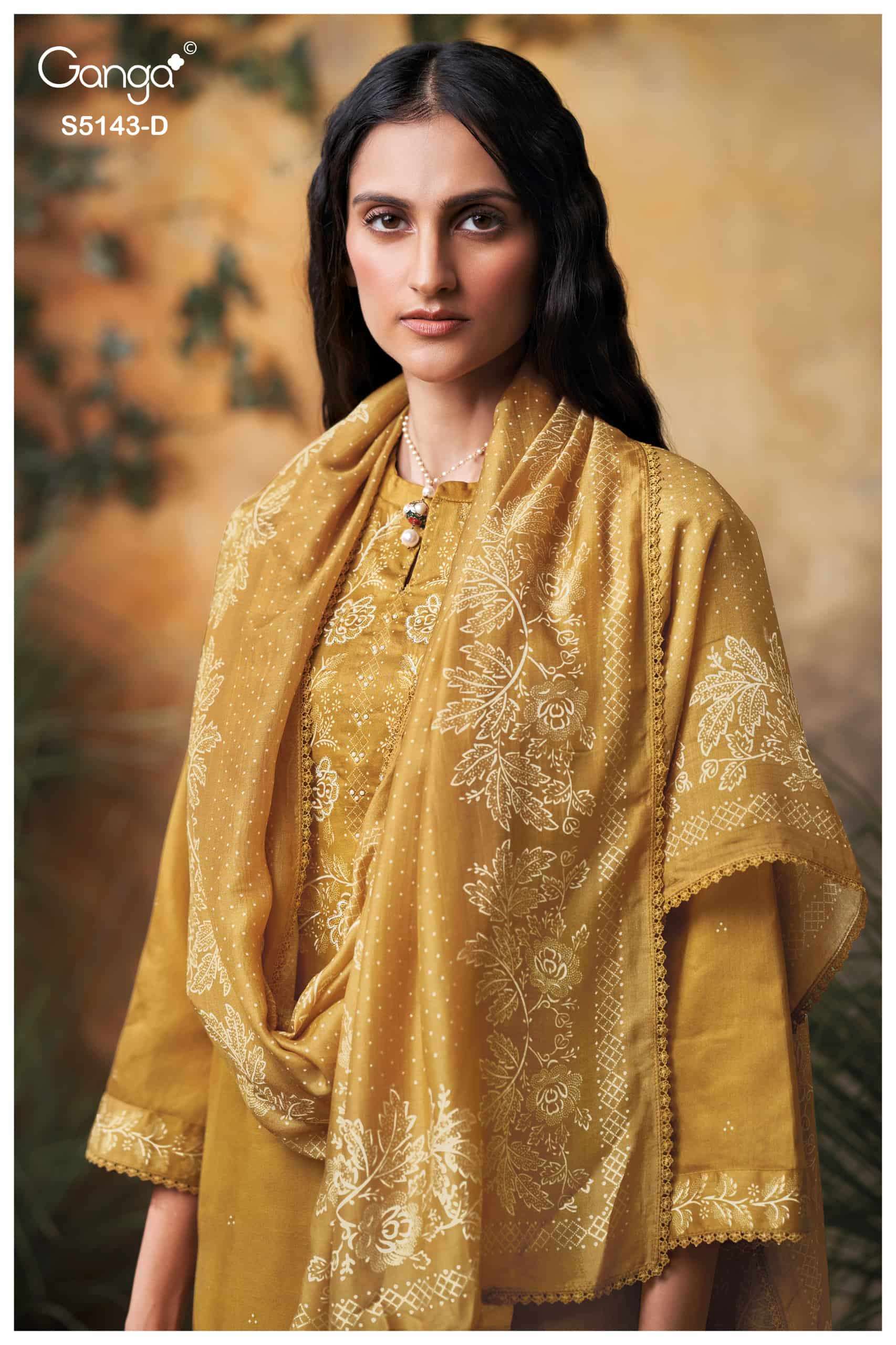 Ganga Fashion Urvita 5143 Premium Cotton Satin Embroidered Dress Material