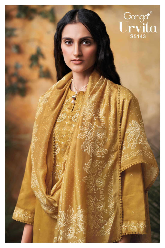 Ganga Fashion Urvita 5143 Premium Cotton Satin Embroidered Dress Material