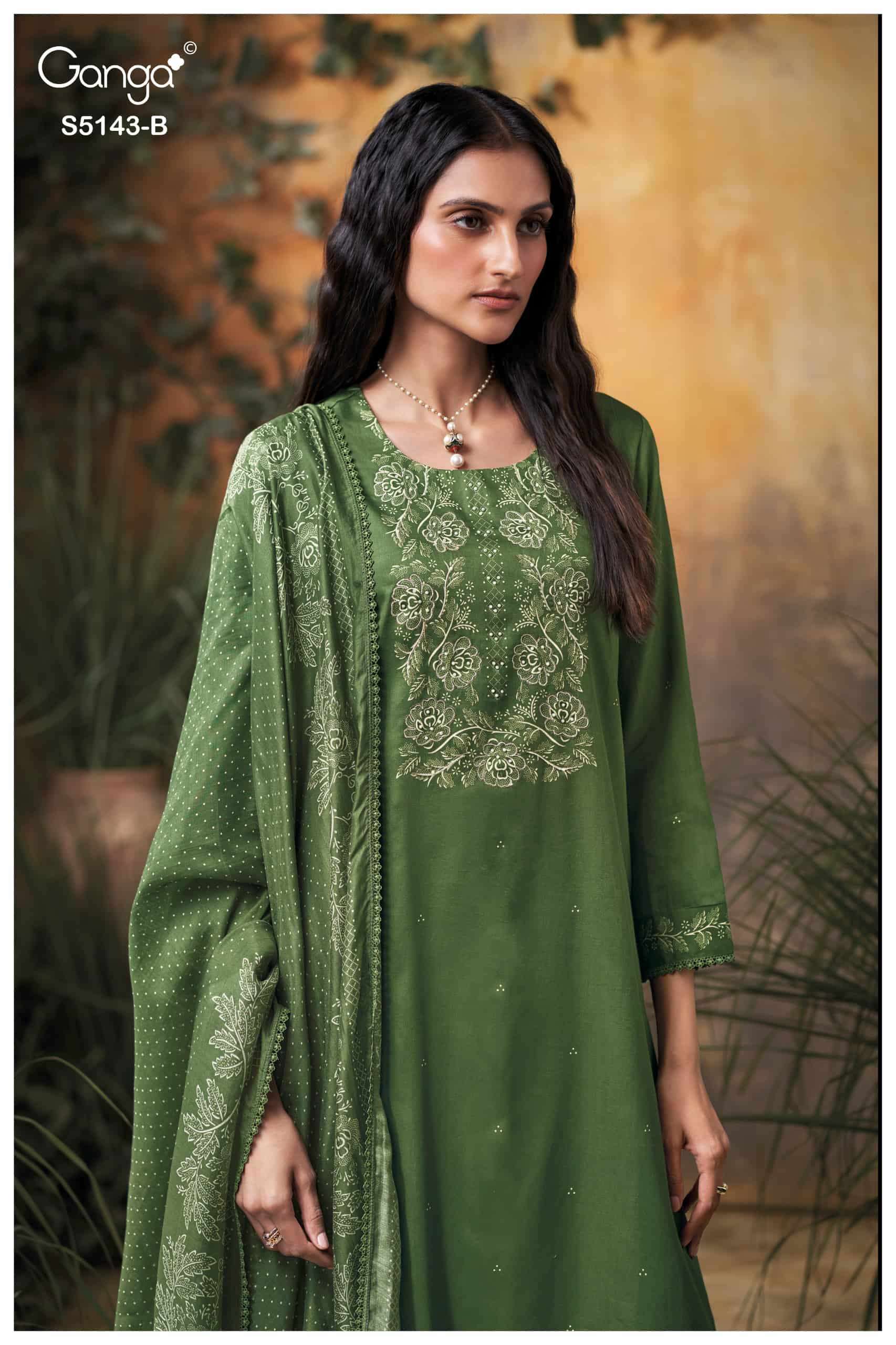 Ganga Fashion Urvita 5143 Premium Cotton Satin Embroidered Dress Material