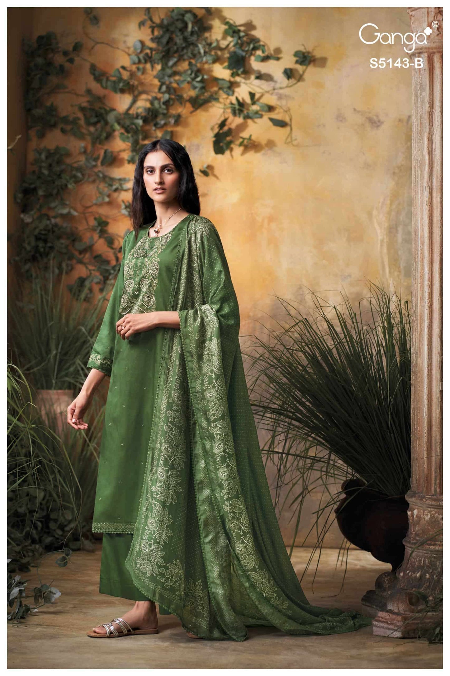 Ganga Fashion Urvita 5143 Premium Cotton Satin Embroidered Dress Material