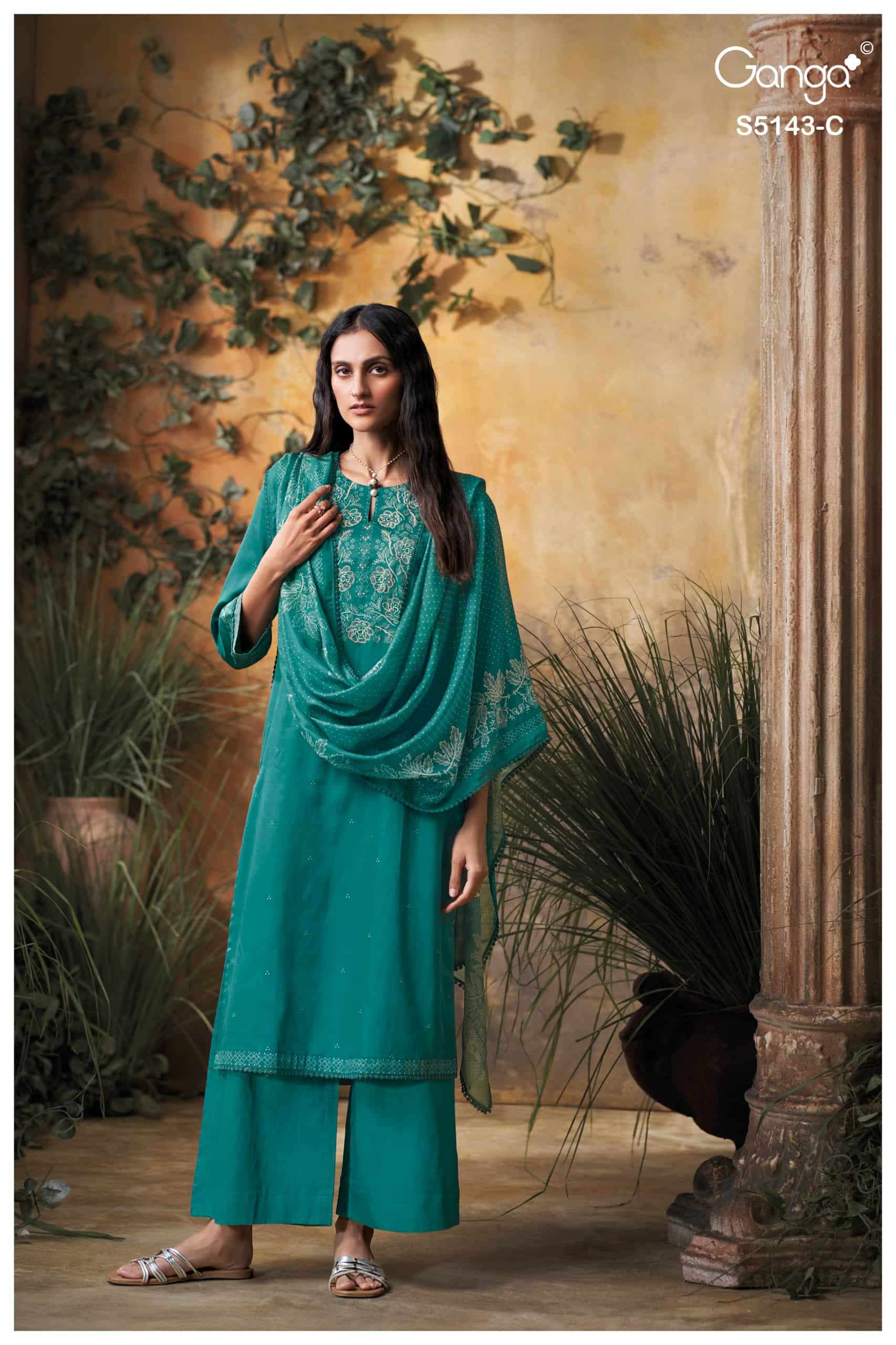 Ganga Fashion Urvita 5143 Premium Cotton Satin Embroidered Dress Material