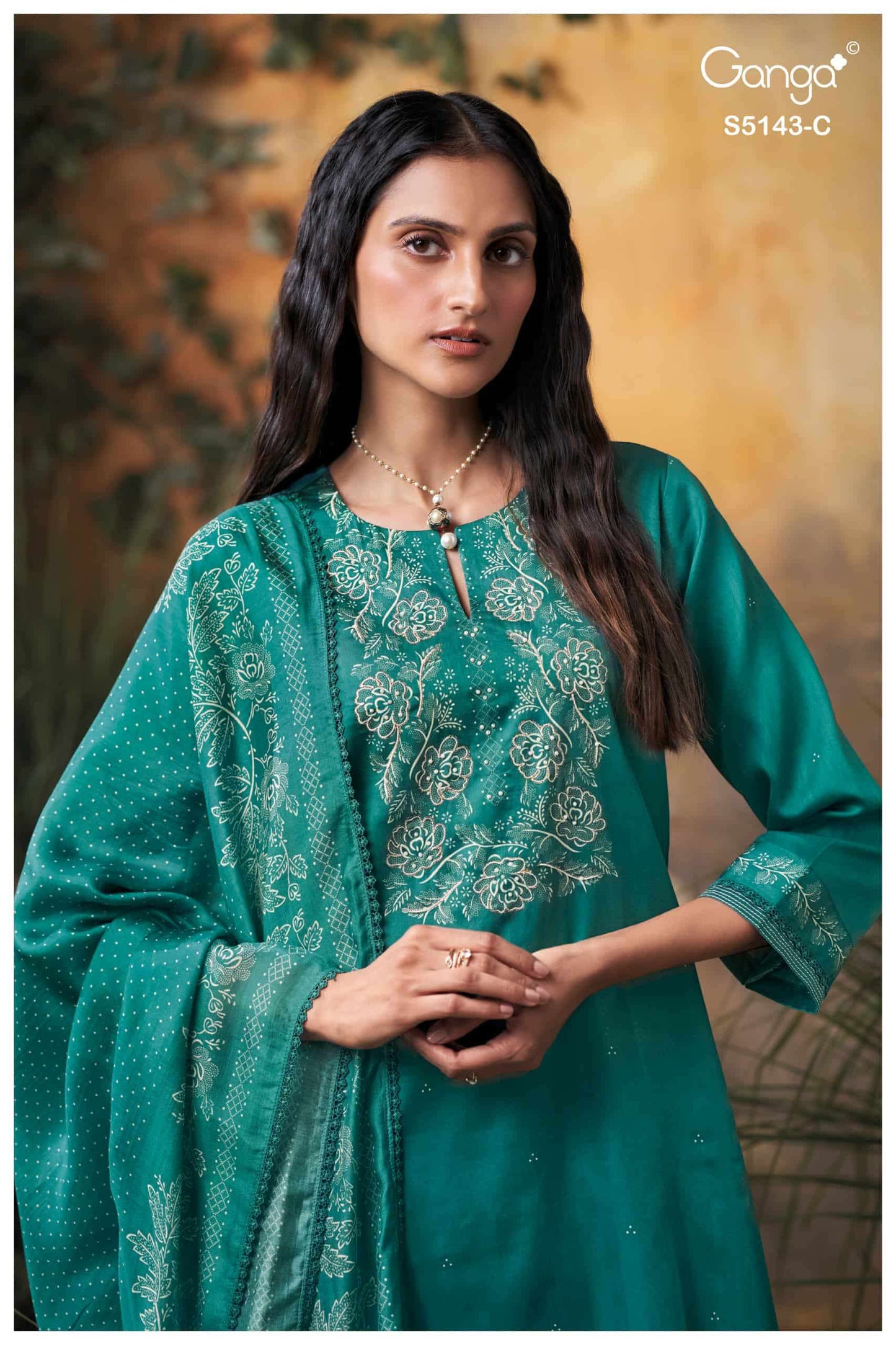 Ganga Fashion Urvita 5143 Premium Cotton Satin Embroidered Dress Material
