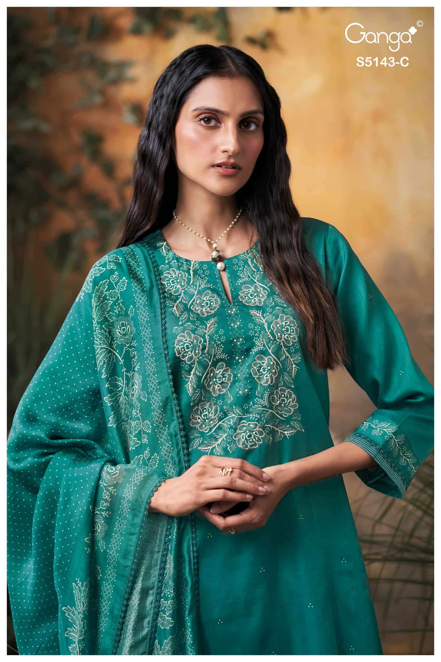 Ganga Fashion Urvita 5143 Premium Cotton Satin Embroidered Dress Material