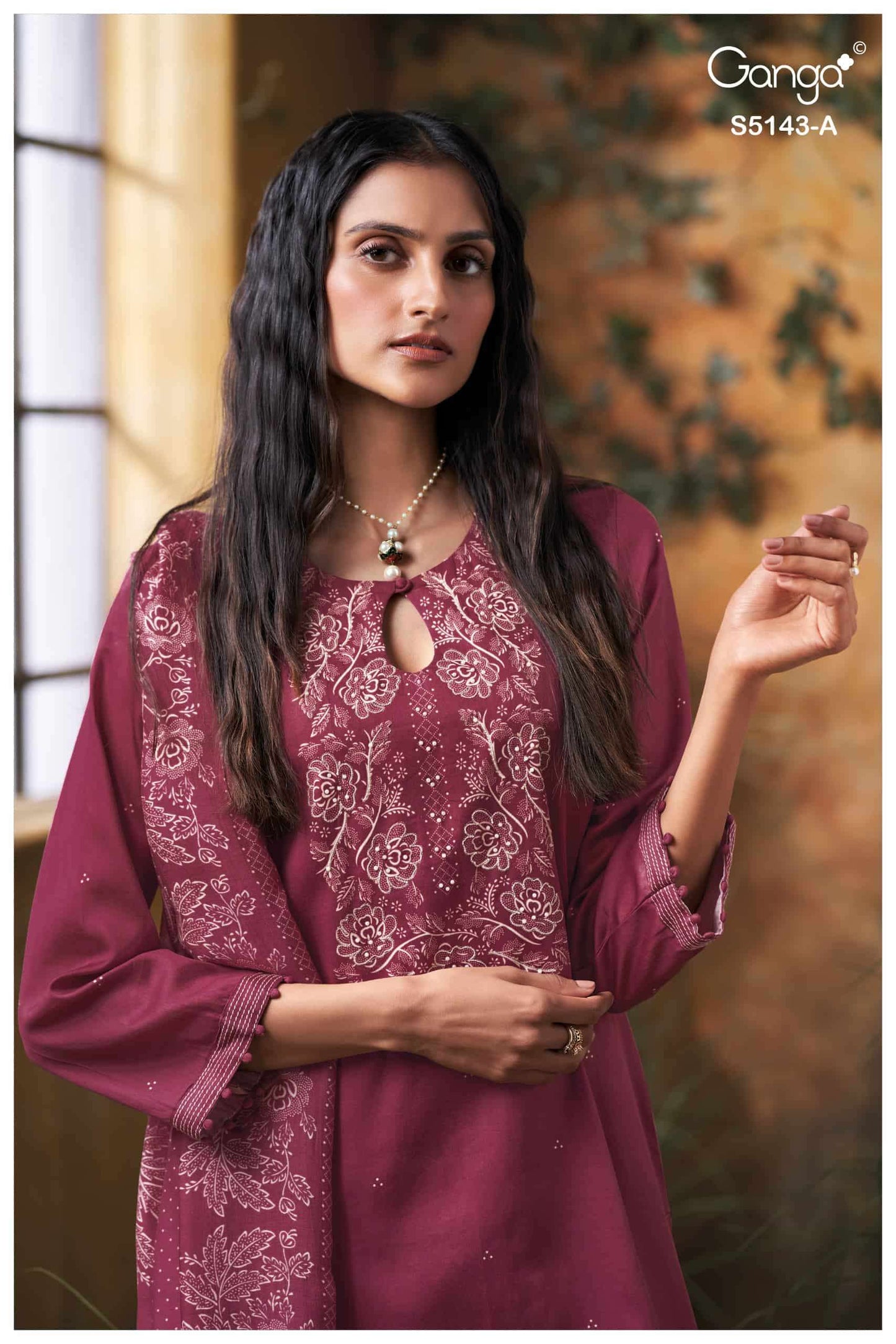 Ganga Fashion Urvita 5143 Premium Cotton Satin Embroidered Dress Material