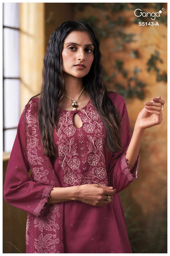 Ganga Fashion Urvita 5143 Premium Cotton Satin Embroidered Dress Material