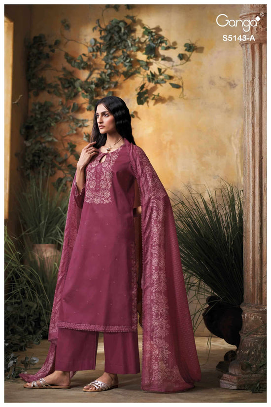 Ganga Fashion Urvita 5143 Premium Cotton Satin Embroidered Dress Material