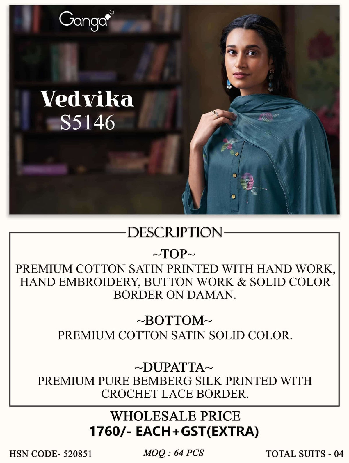 Ganga Fashion Vedvika 5146 Cotton Satin Dress Material - Amrah Wholesale