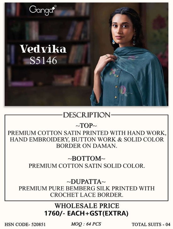 Ganga Fashion Vedvika 5146 Cotton Satin Dress Material - Amrah Wholesale
