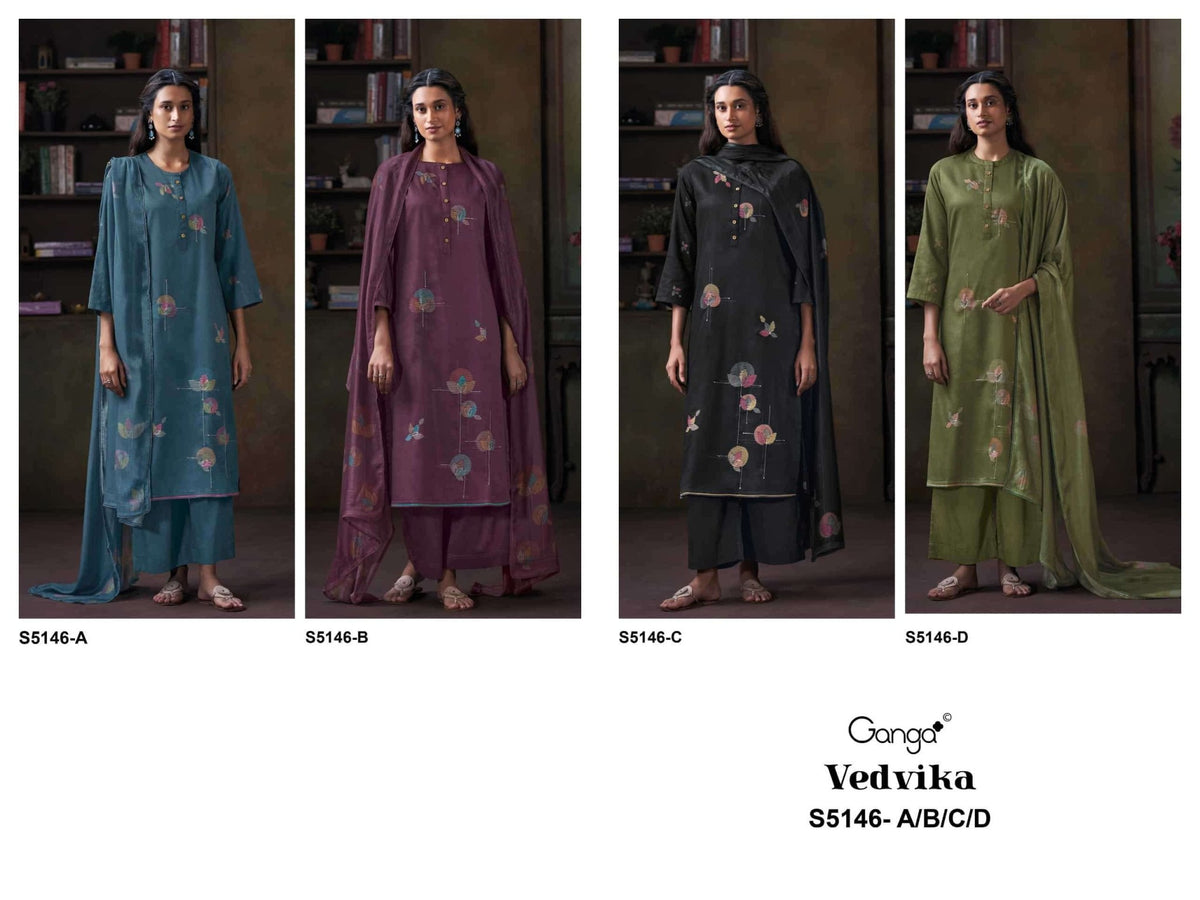 Ganga Fashion Vedvika 5146 Cotton Satin Dress Material - Amrah Wholesale