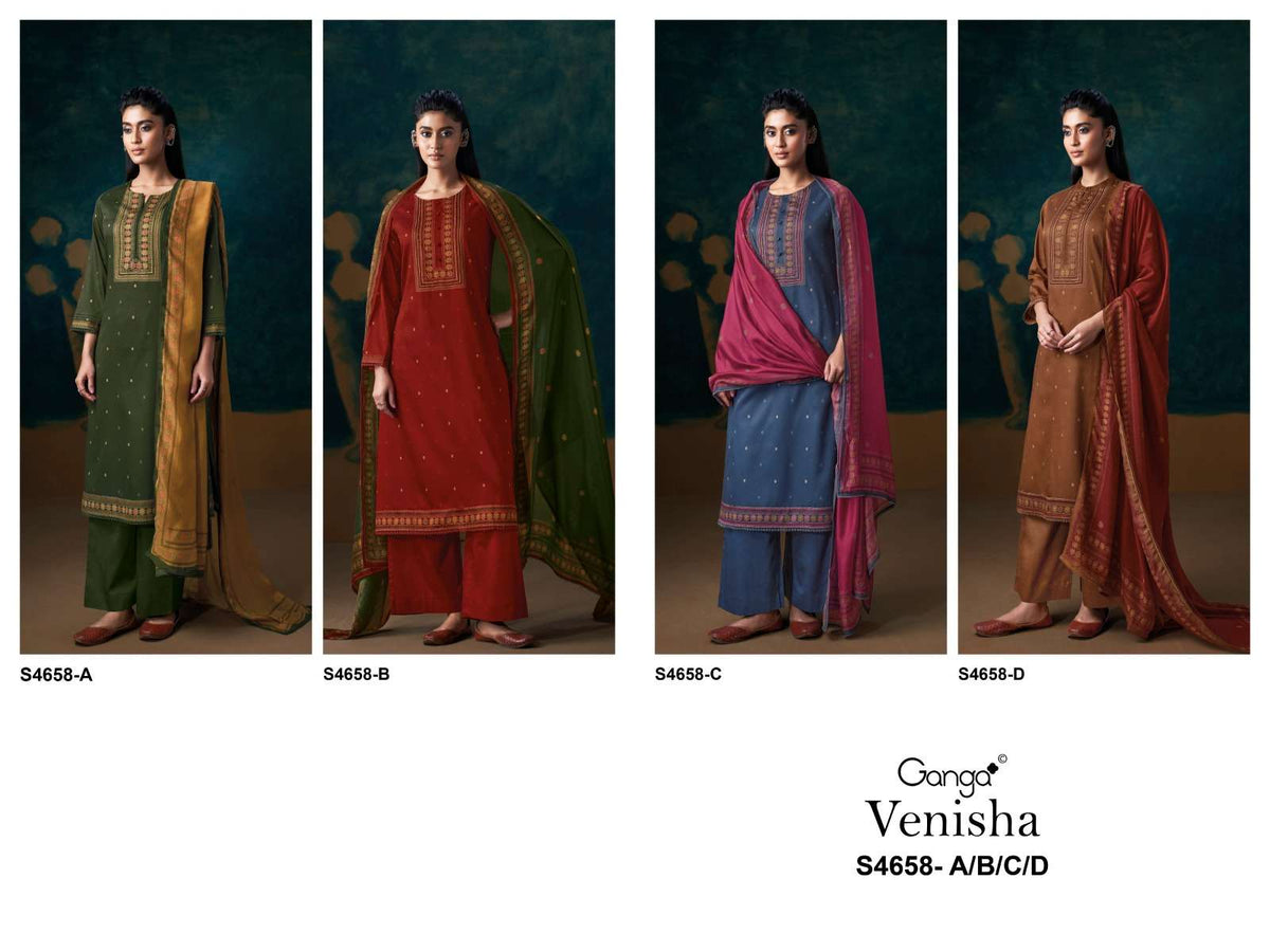 Ganga Fashion Venisha 4658 Pure Cotton Satin Dress Material - Amrah Wholesale