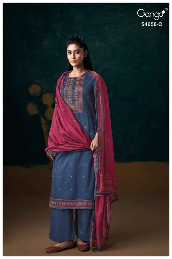 Ganga Fashion Venisha 4658 Pure Cotton Satin Dress Material - Amrah Wholesale