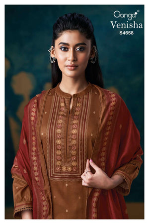 Ganga Fashion Venisha 4658 Pure Cotton Satin Dress Material - Amrah Wholesale