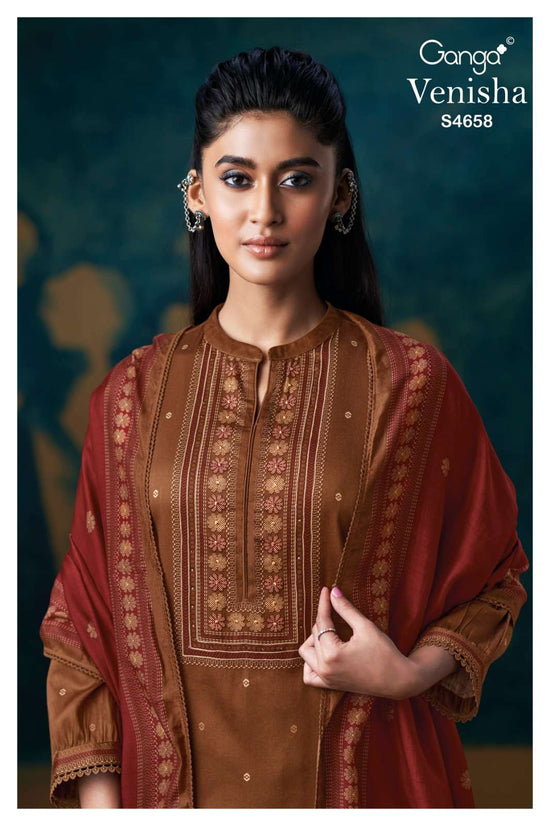 Ganga Fashion Venisha 4658 Pure Cotton Satin Dress Material - Amrah Wholesale