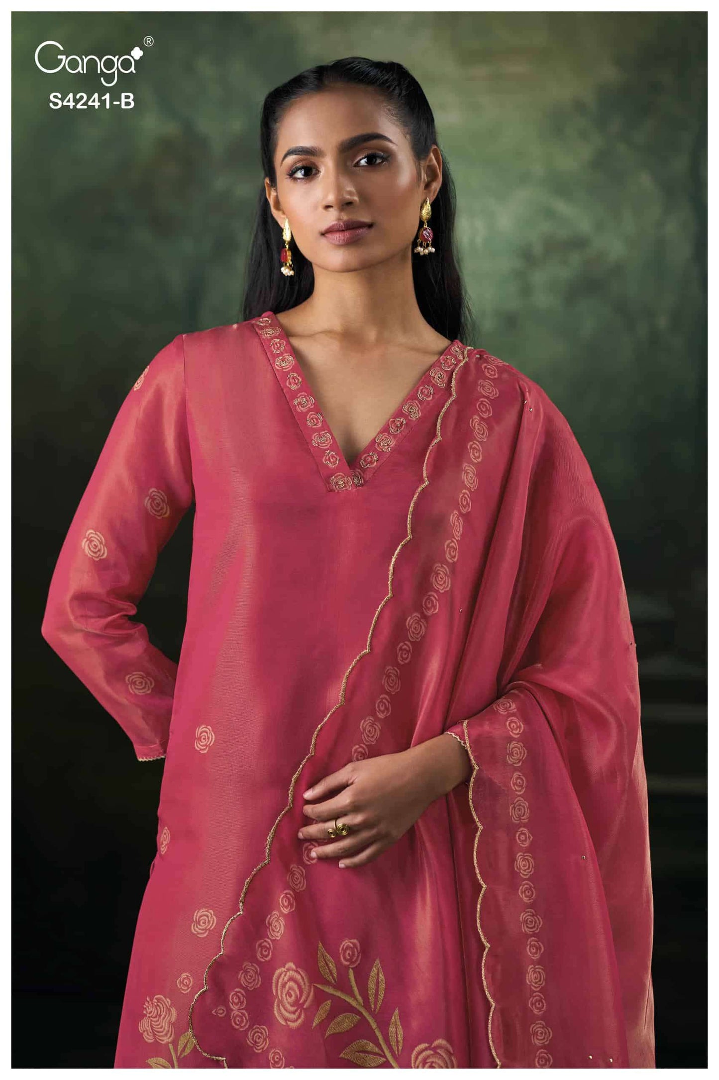 Ganga Fashion Vionara 4241 Pure Bemberg Silk Jacquard Embroidered Salwar Suit Set