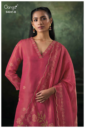 Ganga Fashion Vionara 4241 Pure Bemberg Silk Jacquard Embroidered Salwar Suit Set