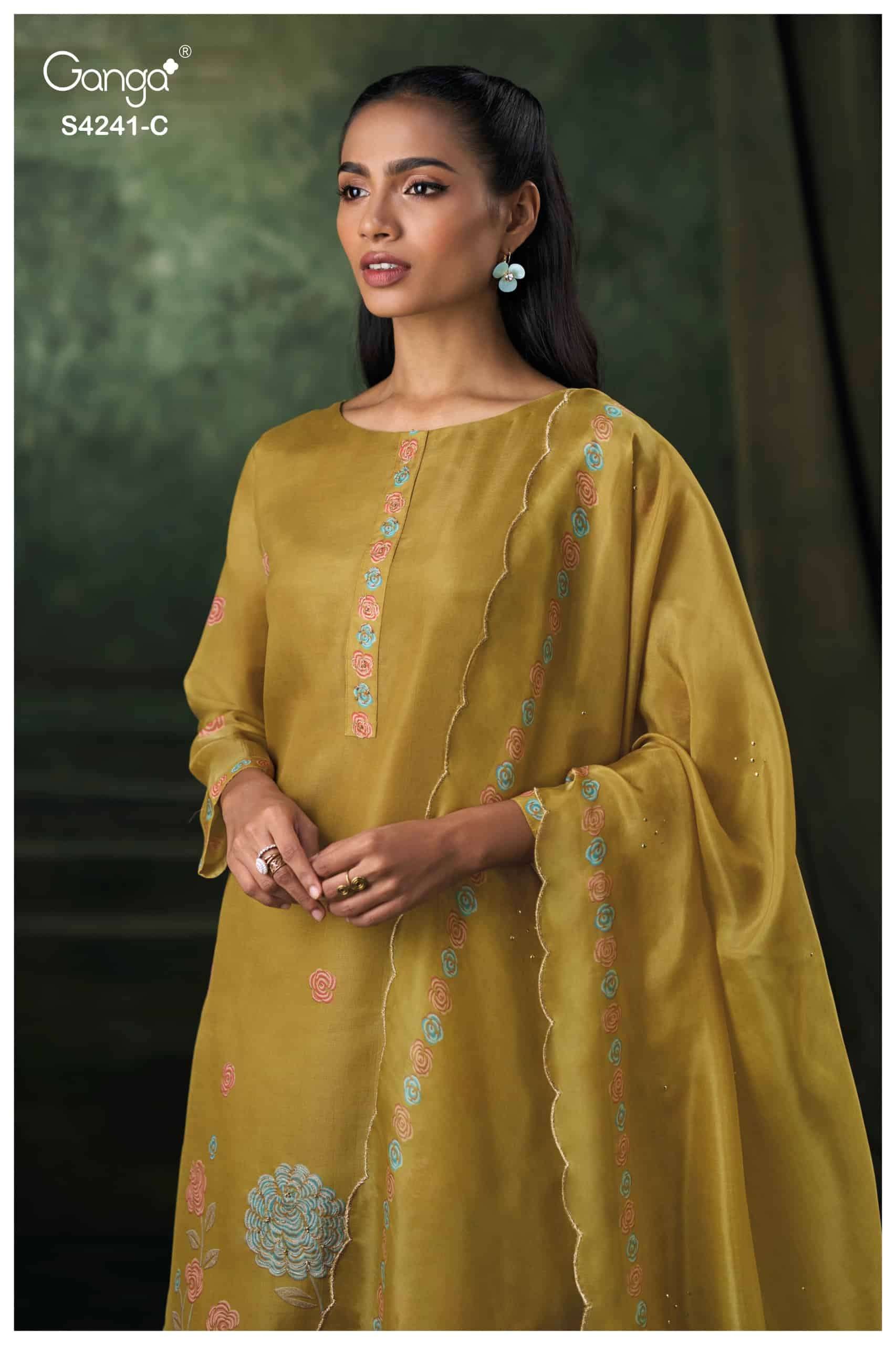 Ganga Fashion Vionara 4241 Pure Bemberg Silk Jacquard Embroidered Salwar Suit Set