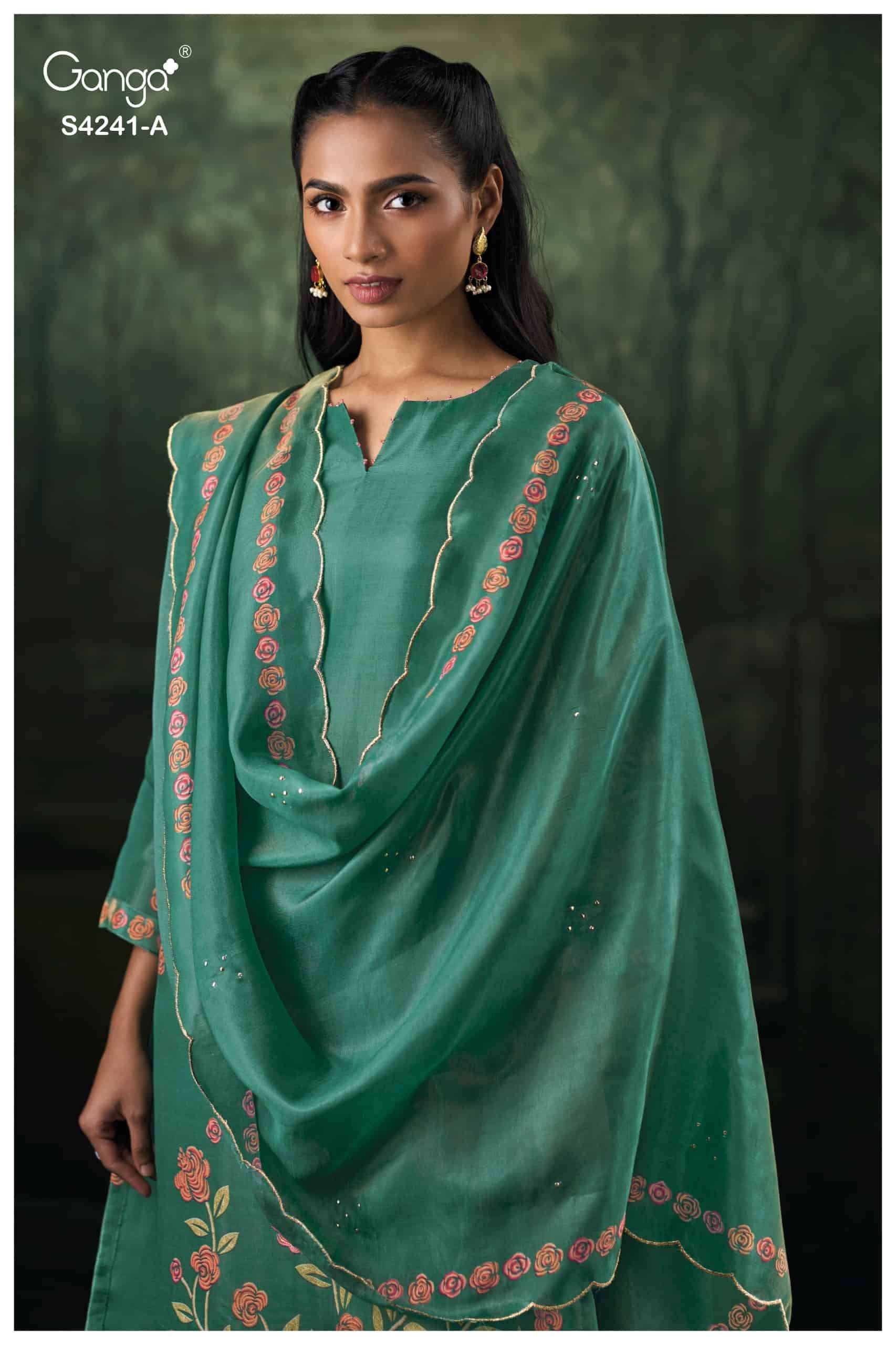Ganga Fashion Vionara 4241 Pure Bemberg Silk Jacquard Embroidered Salwar Suit Set