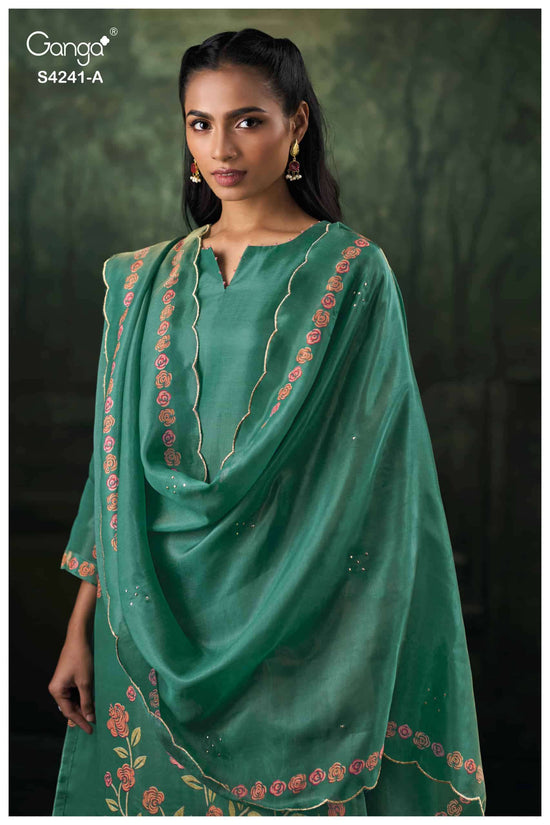 Ganga Fashion Vionara 4241 Pure Bemberg Silk Jacquard Embroidered Salwar Suit Set