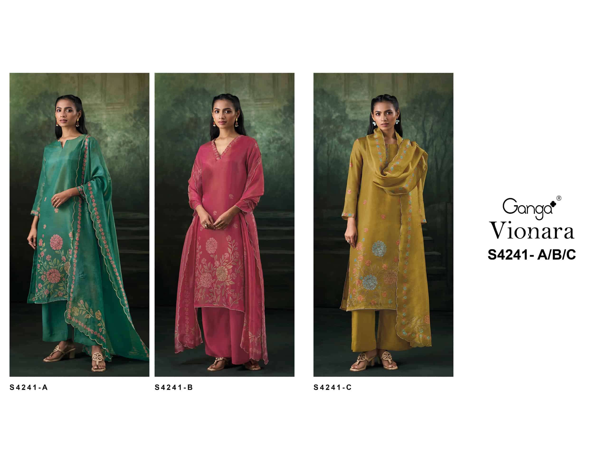 Ganga Fashion Vionara 4241 Pure Bemberg Silk Jacquard Embroidered Salwar Suit Set