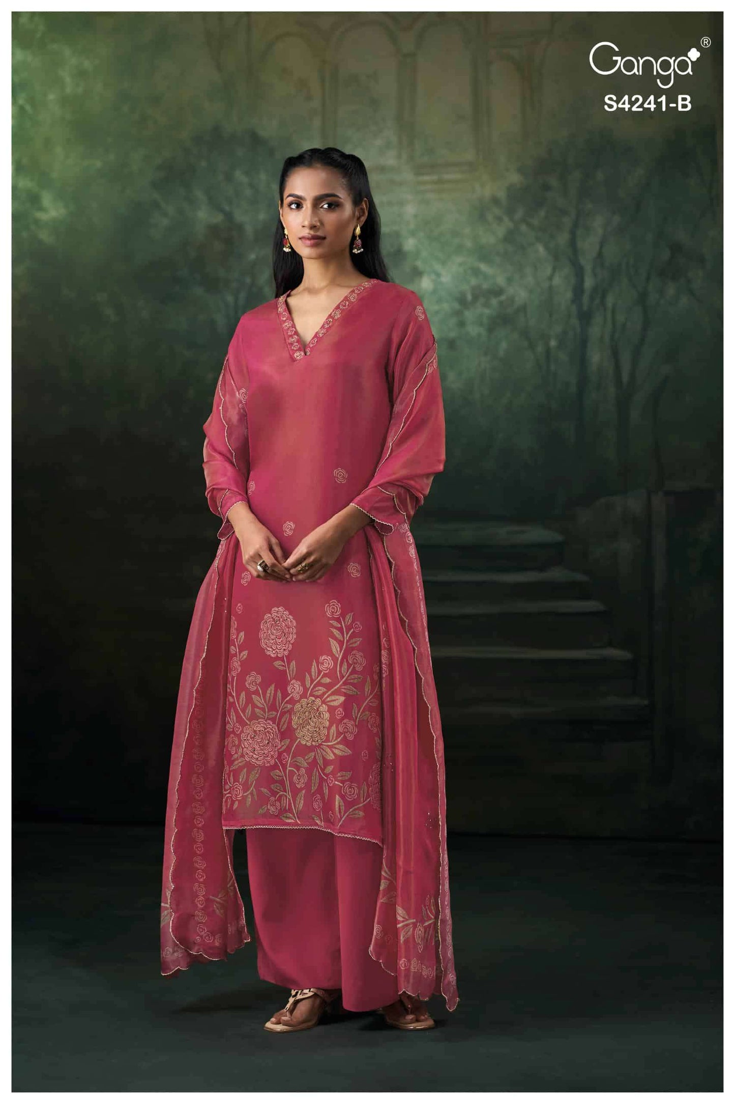 Ganga Fashion Vionara 4241 Pure Bemberg Silk Jacquard Embroidered Salwar Suit Set