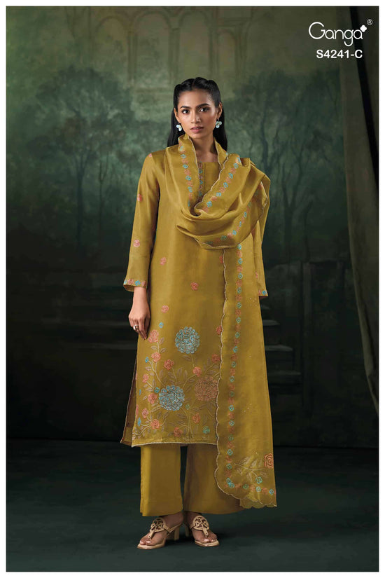 Ganga Fashion Vionara 4241 Pure Bemberg Silk Jacquard Embroidered Salwar Suit Set