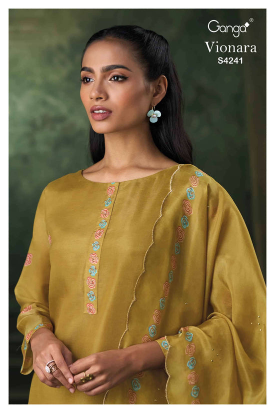 Ganga Fashion Vionara 4241 Pure Bemberg Silk Jacquard Embroidered Salwar Suit Set