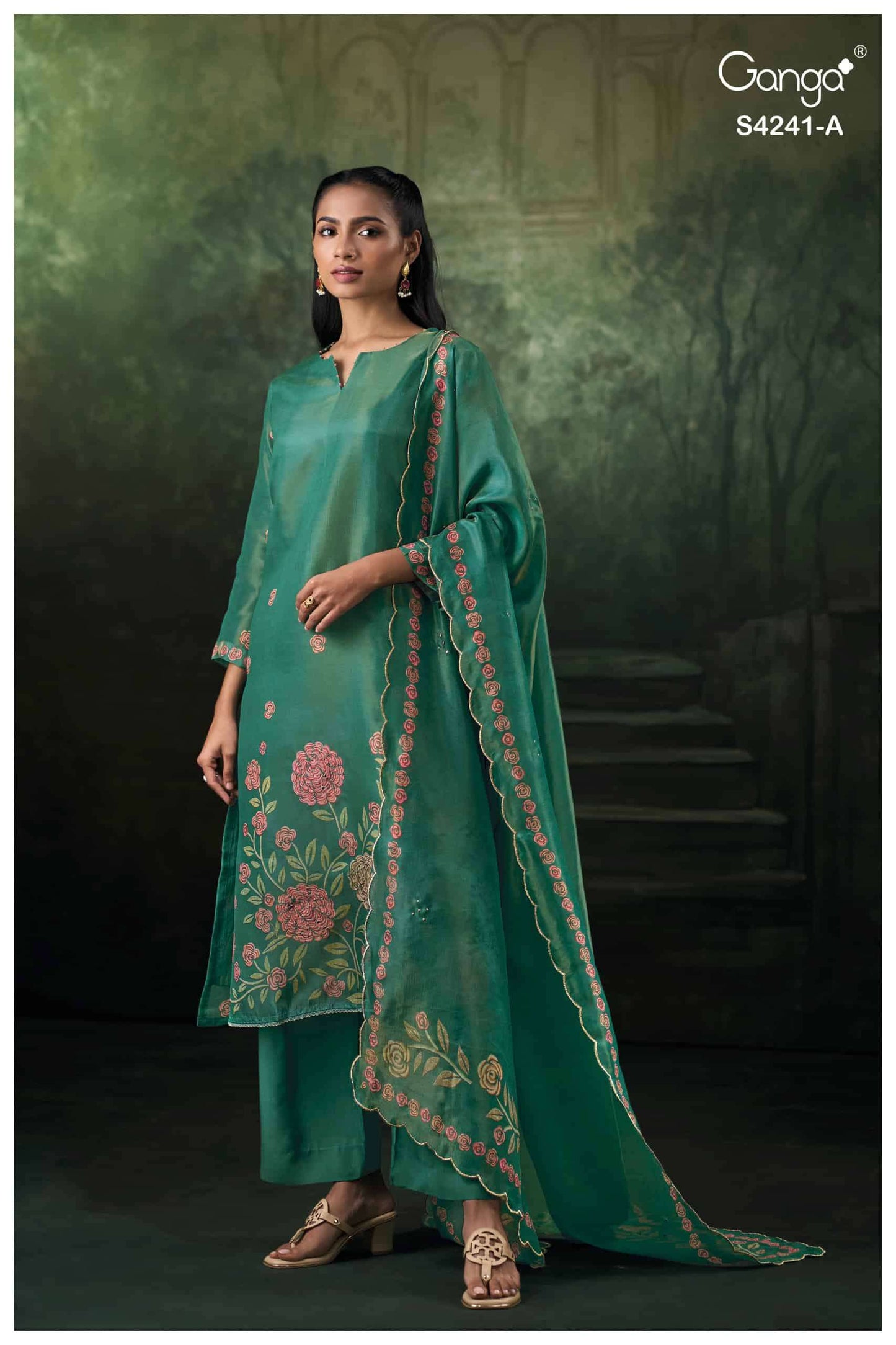 Ganga Fashion Vionara 4241 Pure Bemberg Silk Jacquard Embroidered Salwar Suit Set