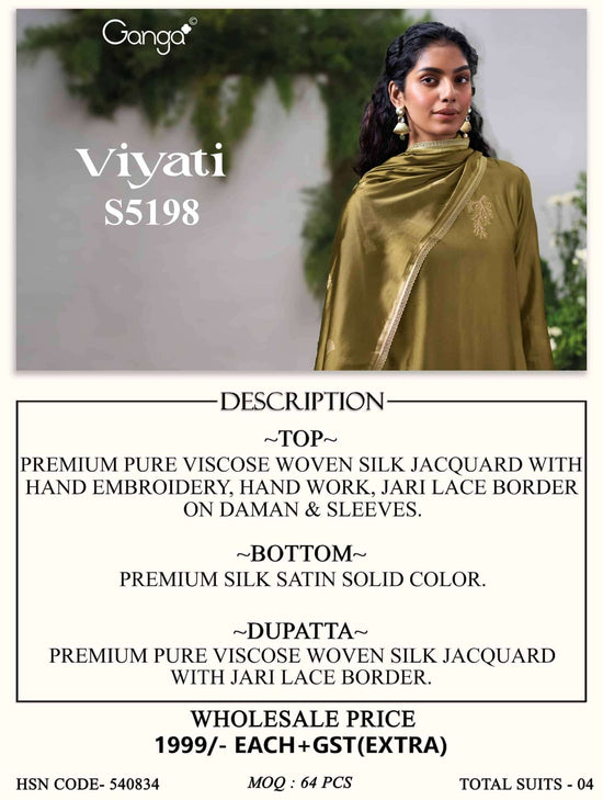 Ganga Fashion Viyati 5198 Woven Silk Jacquard Dress Material - Amrah Wholesale