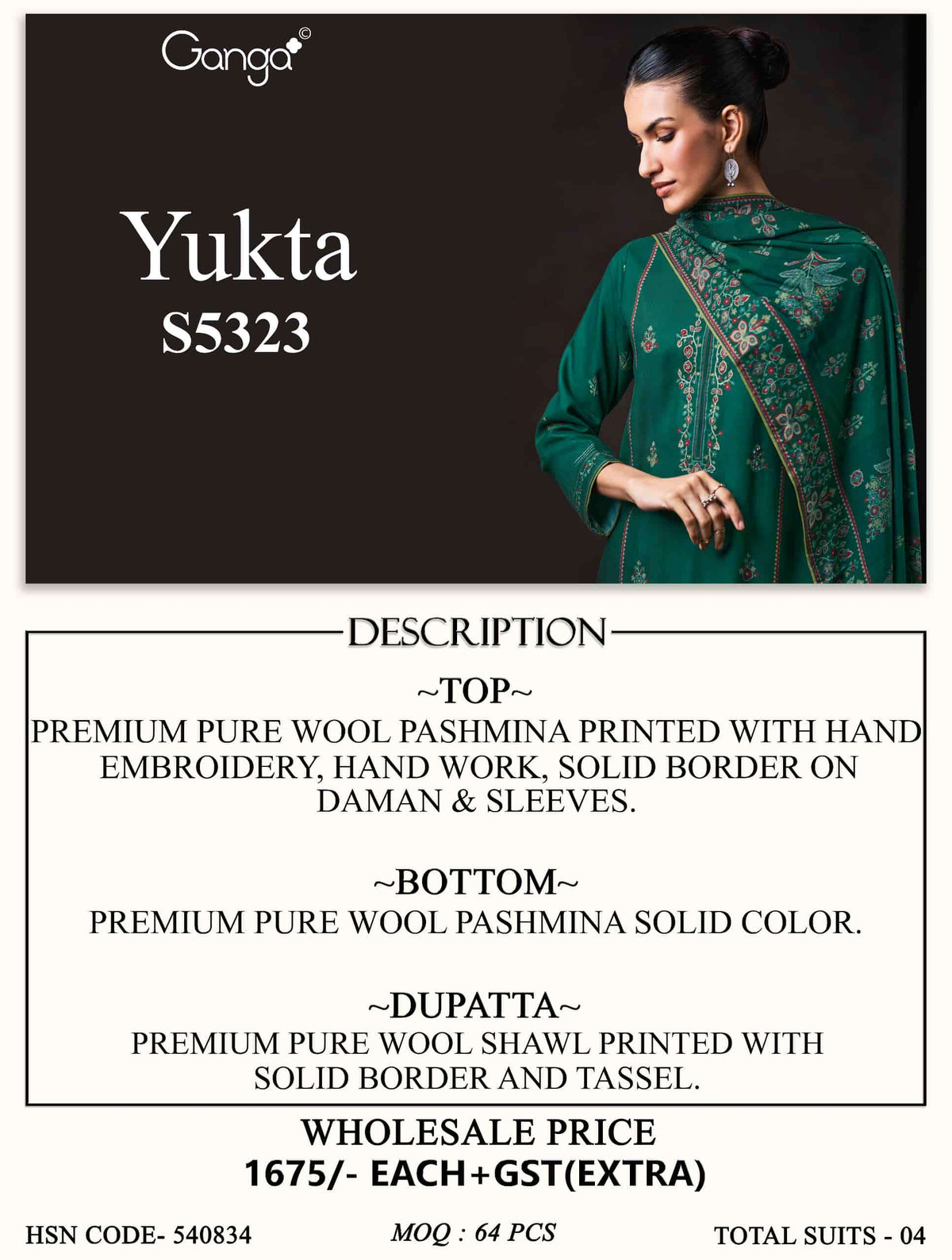Ganga Fashion Yukta 5323 Pure Wool Pashmina Winter Suit