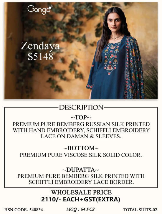 Ganga Fashion Zendaya 5148 Pure Bemberg Russian Silk Dress Material - Amrah Wholesale