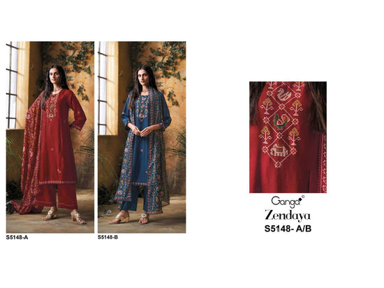 Ganga Fashion Zendaya 5148 Pure Bemberg Russian Silk Dress Material - Amrah Wholesale